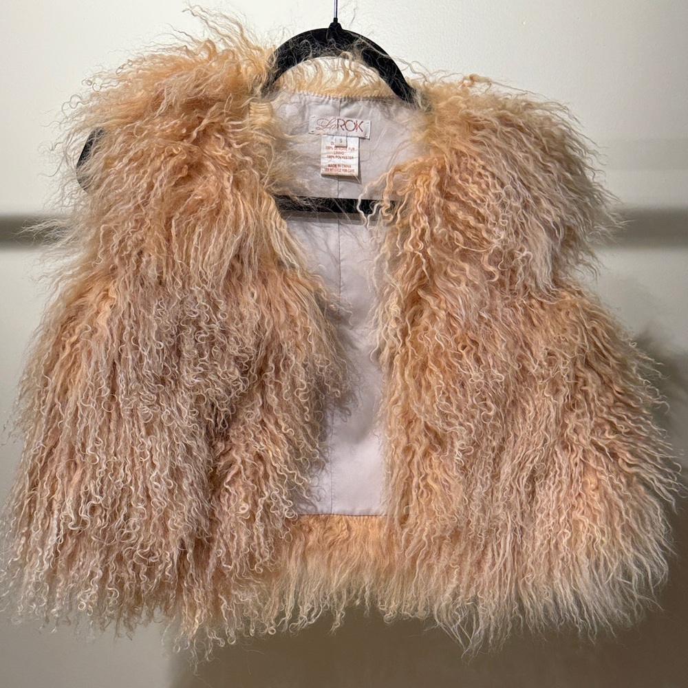 LaRok Real Fur Cropped Vest- Cream Small